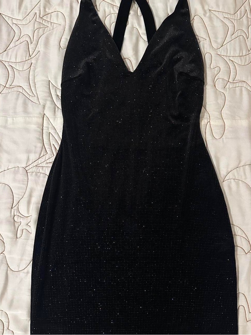 Black Sparkle V-Neck Halter Evening Dress
